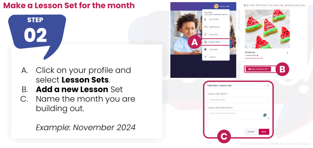 Instructions for creating lesson sets in Resource Portal